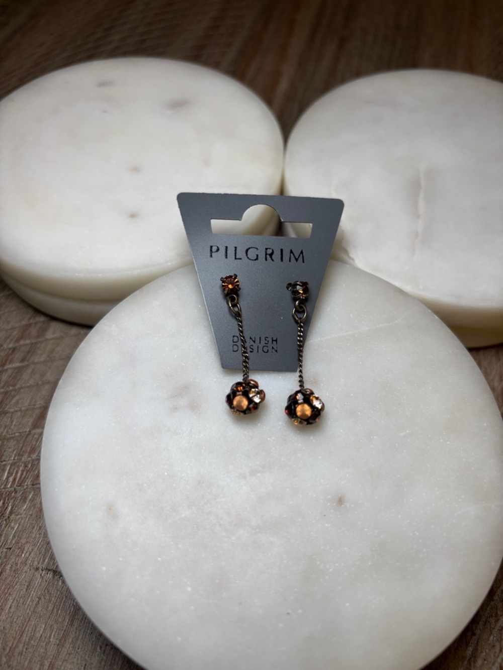 265 Pilgrim Rose Gold Drop Earrings with Amber and Crystal Accents - Picture 4 of 8